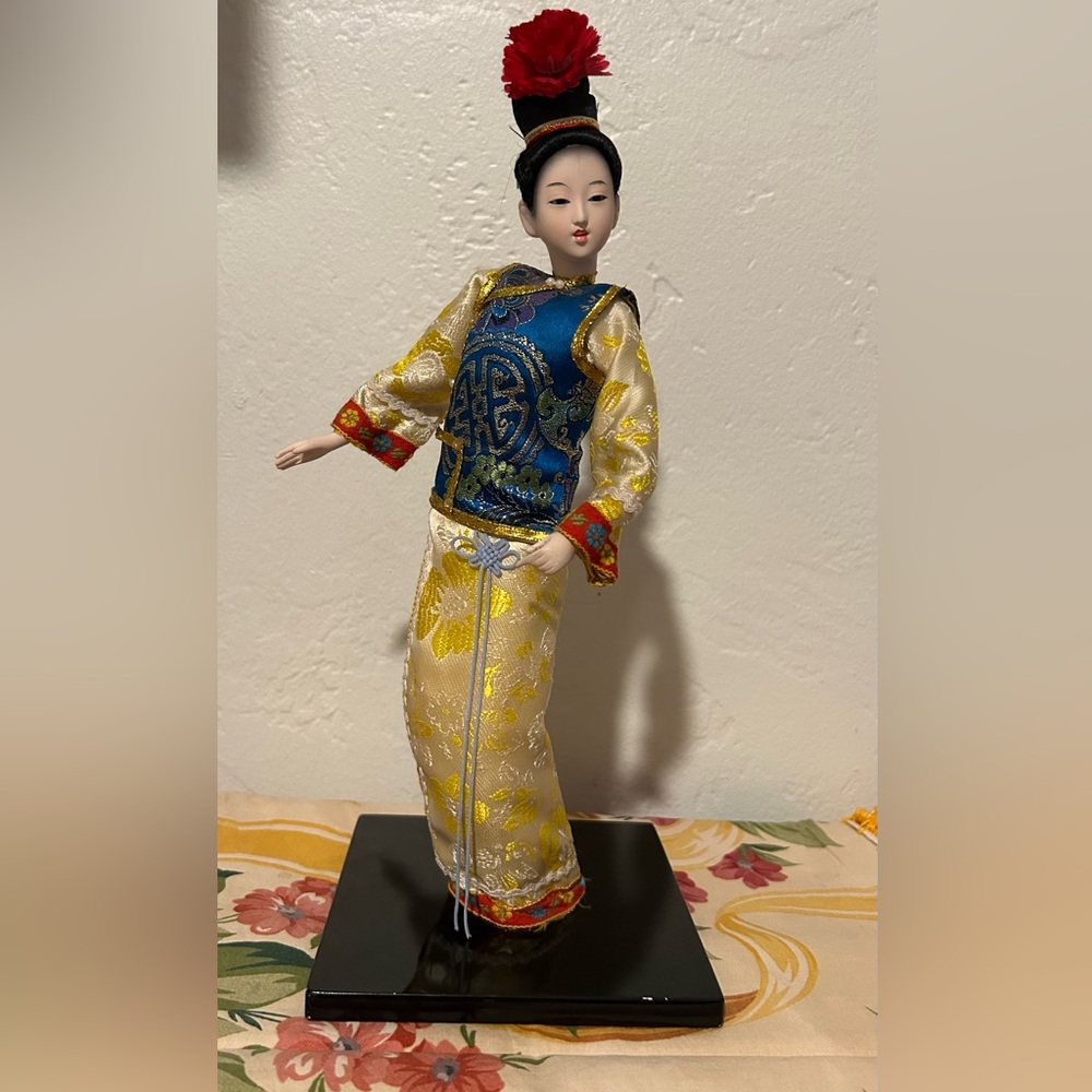 Elegant Asian-Inspired Doll with Yellow and Blue Attire